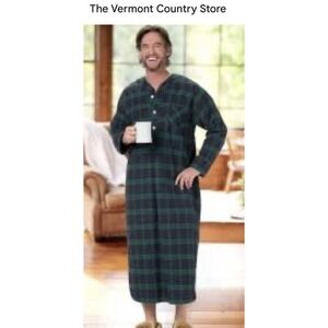 Vermont Country Store Men's Flannel Plaid Nightshirt 2XL Plaid Cabincore Holiday